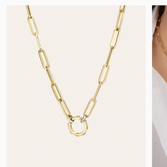 Zoe Lev 14k Gold Large Paper Clip Chain with Diamond Enhancer Necklace - Picture 2 of 7